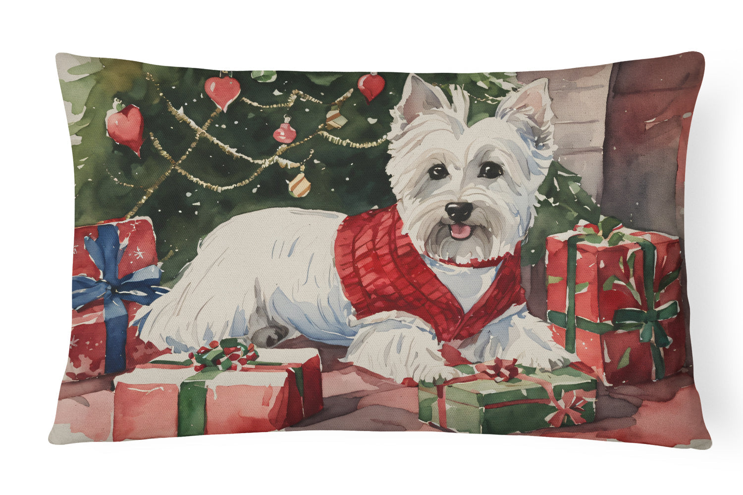 Westie Christmas Decorative Throw Pillow 12x16 Indoor Outdoor Accent Cushion, Fabric Cover with Insert for Sofa, Bed, Porch & Living Room