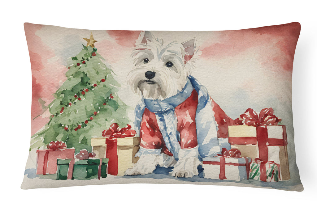 Westie Christmas Decorative Throw Pillow 12x16 Indoor Outdoor Accent Cushion, Fabric Cover with Insert for Sofa, Bed, Porch & Living Room