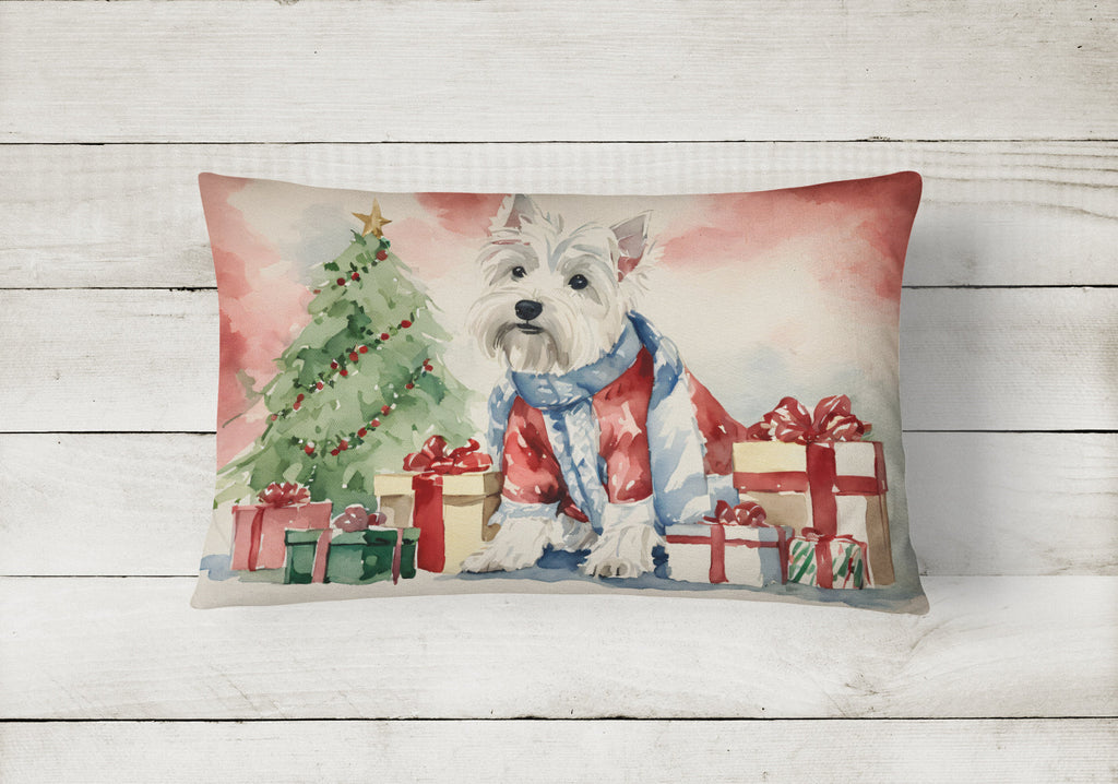 Westie Christmas Decorative Throw Pillow 12x16 Indoor Outdoor Accent Cushion, Fabric Cover with Insert for Sofa, Bed, Porch & Living Room