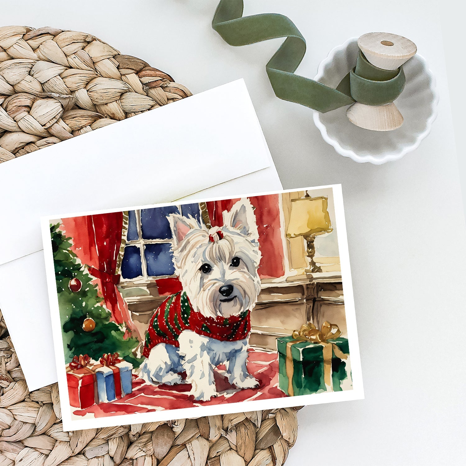 Westie Christmas Greeting Cards Pack of 8 Blank Cards with Envelopes Whimsical A7 Size 5x7