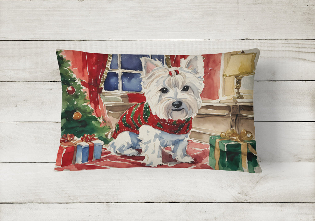 Westie Christmas Decorative Throw Pillow 12x16 Indoor Outdoor Accent Cushion, Fabric Cover with Insert for Sofa, Bed, Porch & Living Room
