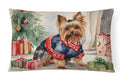Yorkie Christmas Decorative Throw Pillow 12x16 Indoor Outdoor Accent Cushion, Fabric Cover with Insert for Sofa, Bed, Porch & Living Room