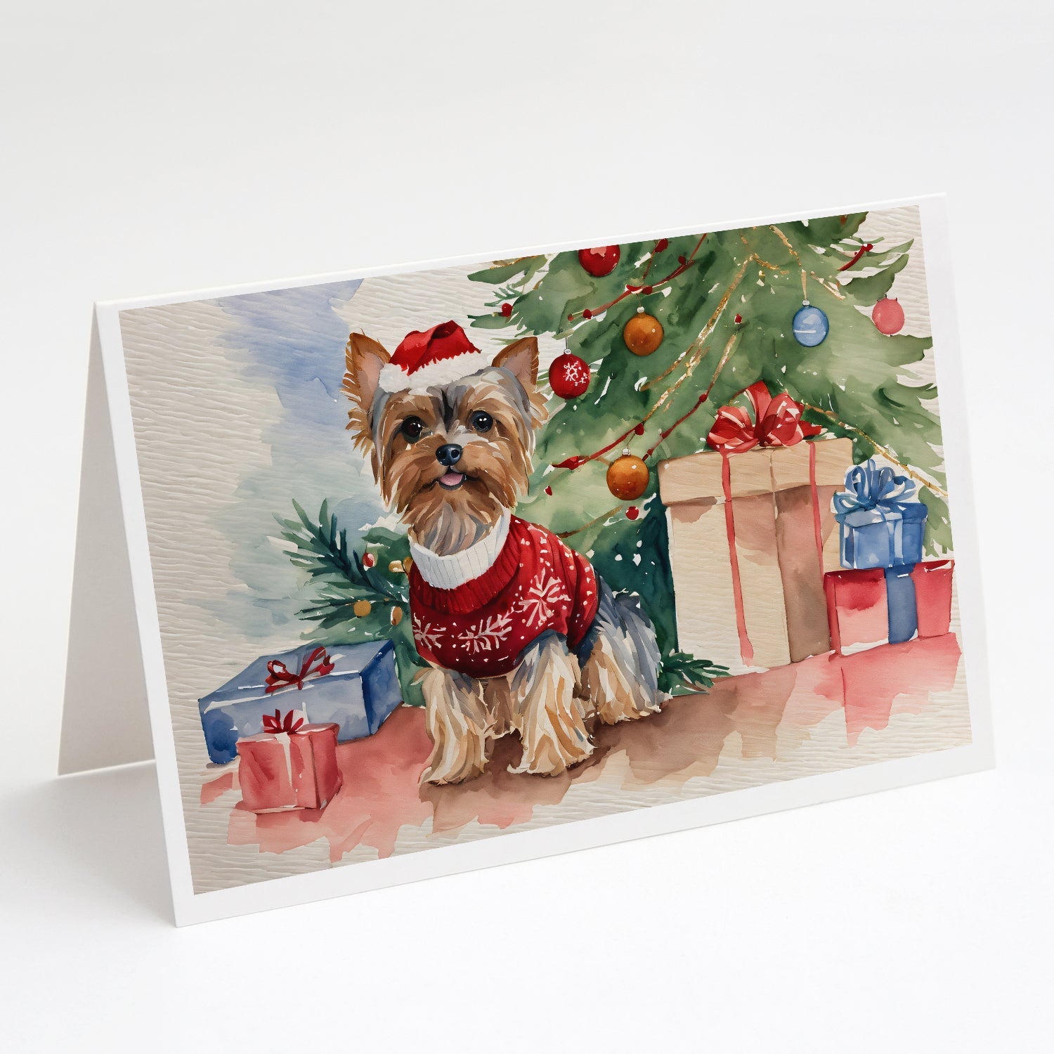 Yorkie Christmas Greeting Cards Pack of 8 Blank Cards with Envelopes Whimsical A7 Size 5x7