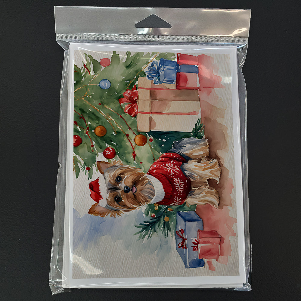 Yorkie Christmas Greeting Cards Pack of 8 Blank Cards with Envelopes Whimsical A7 Size 5x7