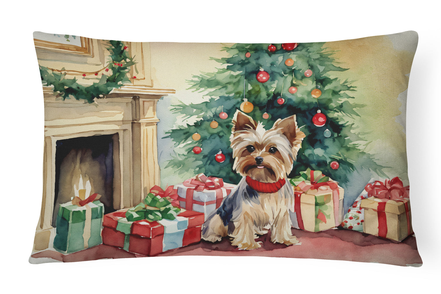 Yorkie Christmas Decorative Throw Pillow 12x16 Indoor Outdoor Accent Cushion, Fabric Cover with Insert for Sofa, Bed, Porch & Living Room