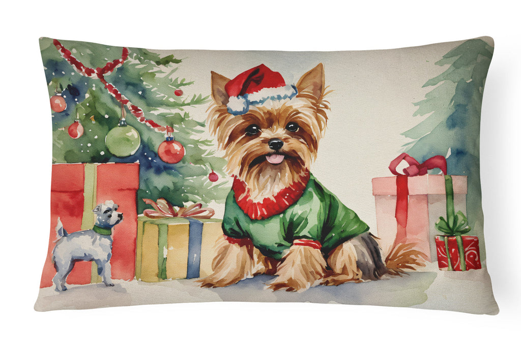 Yorkie Christmas Decorative Throw Pillow 12x16 Indoor Outdoor Accent Cushion, Fabric Cover with Insert for Sofa, Bed, Porch & Living Room