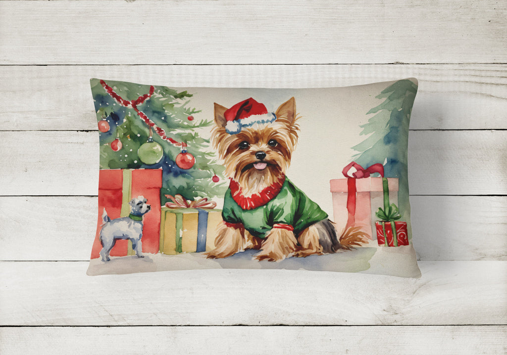 Yorkie Christmas Decorative Throw Pillow 12x16 Indoor Outdoor Accent Cushion, Fabric Cover with Insert for Sofa, Bed, Porch & Living Room