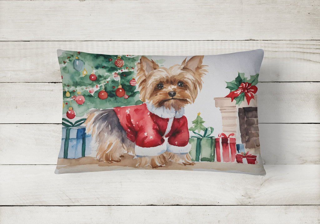 Yorkie Christmas Decorative Throw Pillow 12x16 Indoor Outdoor Accent Cushion, Fabric Cover with Insert for Sofa, Bed, Porch & Living Room