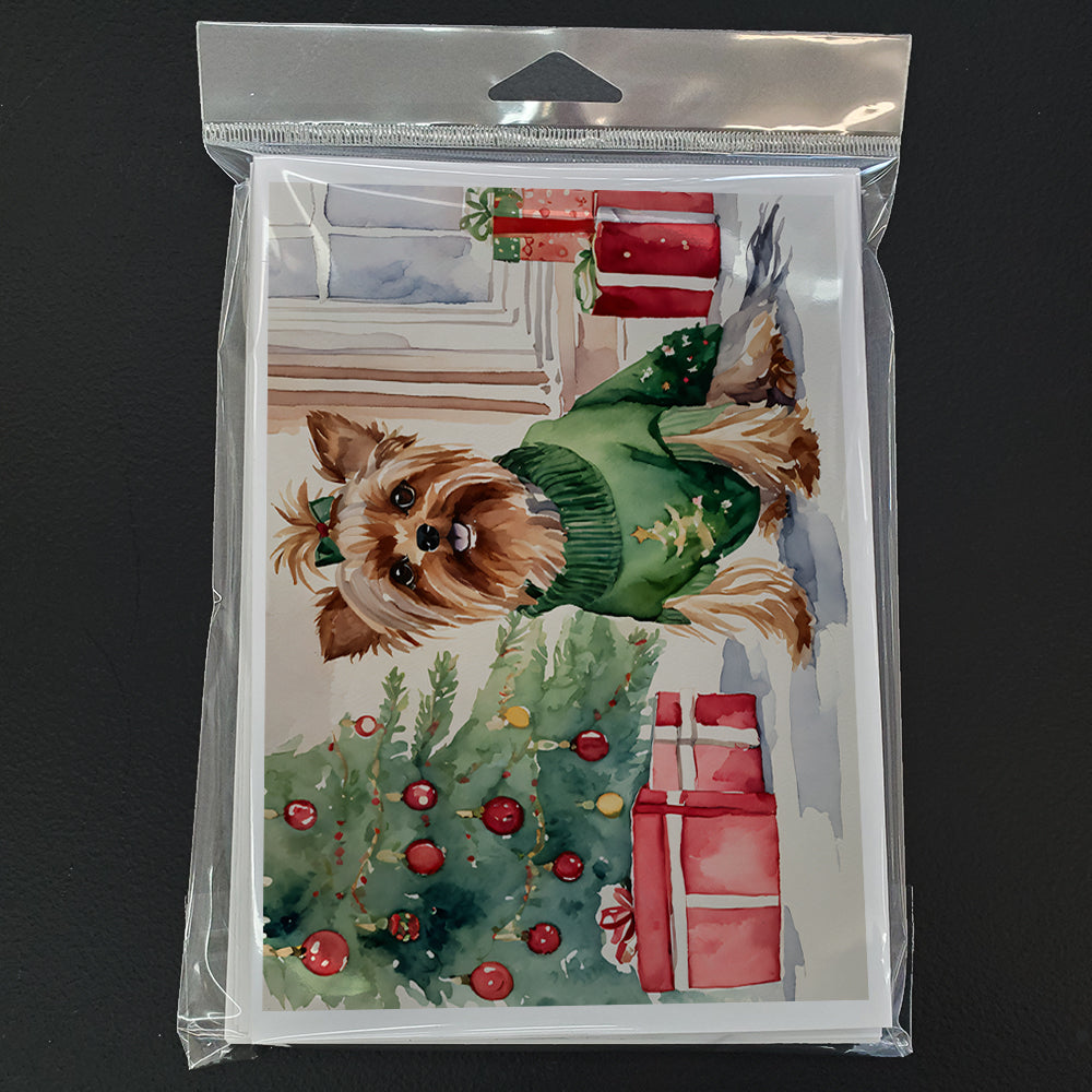 Yorkie Christmas Greeting Cards Pack of 8 Blank Cards with Envelopes Whimsical A7 Size 5x7