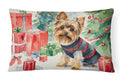 Yorkie Christmas Decorative Throw Pillow 12x16 Indoor Outdoor Accent Cushion, Fabric Cover with Insert for Sofa, Bed, Porch & Living Room