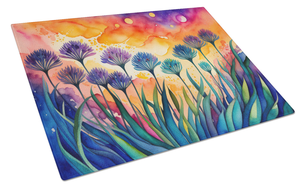 Agapanthus in Color Cutting Board Tempered Glass Kitchen Cutting Surface, Heat Resistant Chopping, Non-Slip Feet, Food Prep & Serving