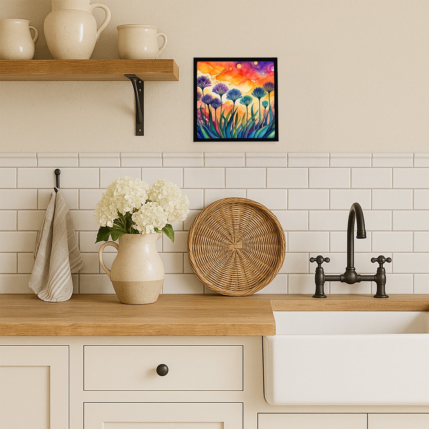 Agapanthus in Color Framed Metal Print Bathroom, Kitchen, Office, Home Decor Wall Art Ready to Hang, Square, 8X8