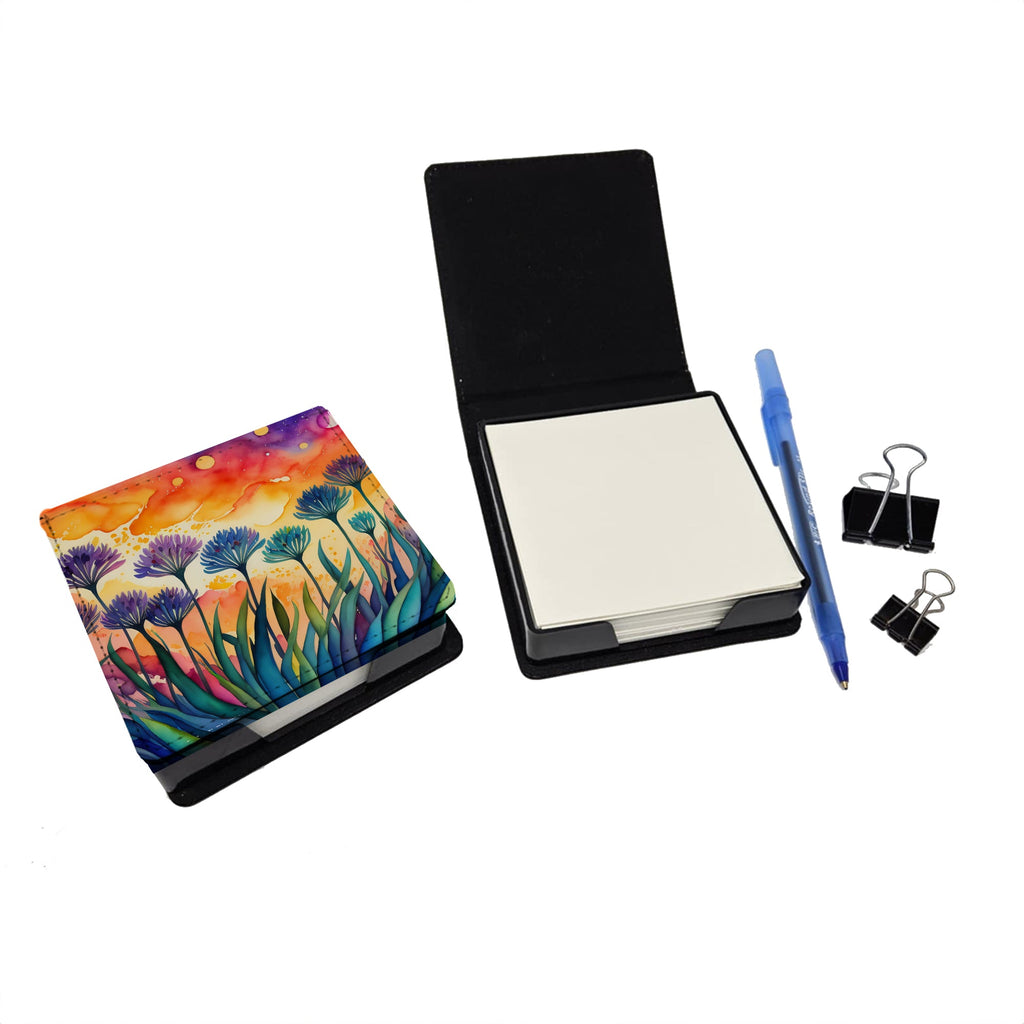 Agapanthus in Color PU Leather Note Paper Holder with Artist-Designed Cover, Desk Accessory, Office Gift