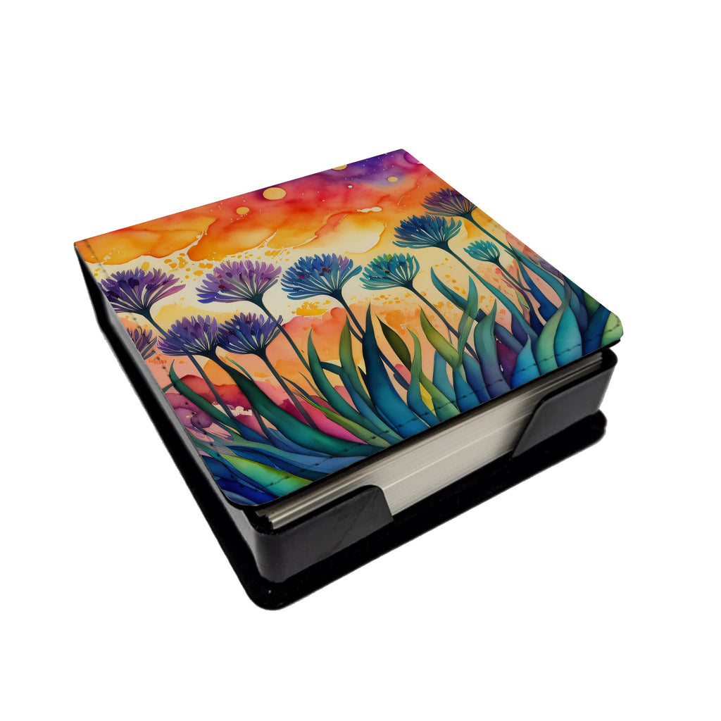 Agapanthus in Color PU Leather Note Paper Holder with Artist-Designed Cover, Desk Accessory, Office Gift