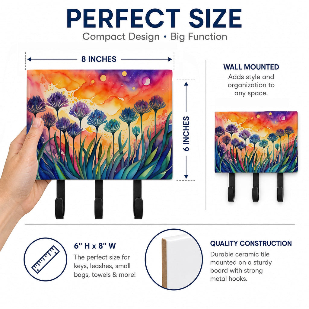 Agapanthus in Color Leash or Key Holder Wall Hooks, Coat Rack Wall Mount, for Hanging Keys, Towels, Aprons, Leashes