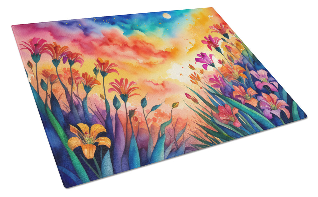 Alstroemerias in Color Cutting Board Tempered Glass Kitchen Cutting Surface, Heat Resistant Chopping, Non-Slip Feet, Food Prep & Serving
