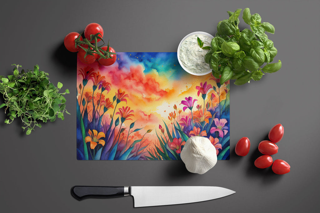 Alstroemerias in Color Cutting Board Tempered Glass Kitchen Cutting Surface, Heat Resistant Chopping, Non-Slip Feet, Food Prep & Serving