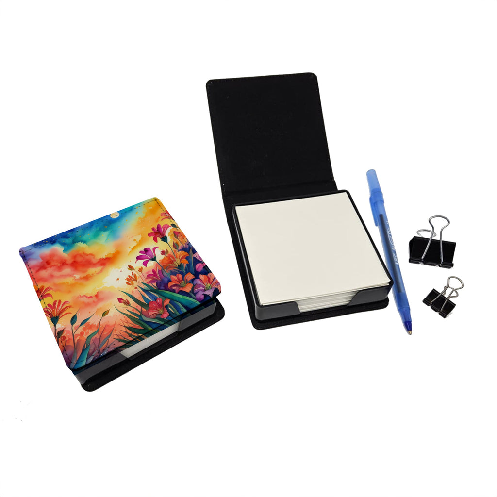 Alstroemerias in Color PU Leather Note Paper Holder with Artist-Designed Cover, Desk Accessory, Office Gift