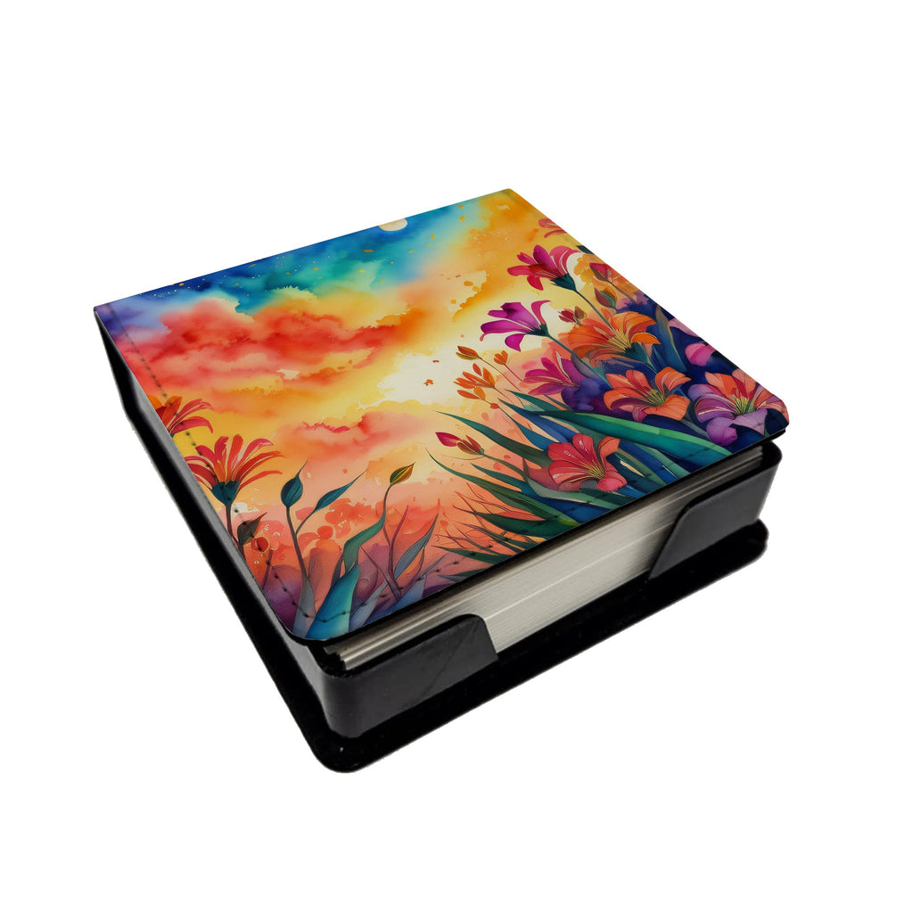 Alstroemerias in Color PU Leather Note Paper Holder with Artist-Designed Cover, Desk Accessory, Office Gift
