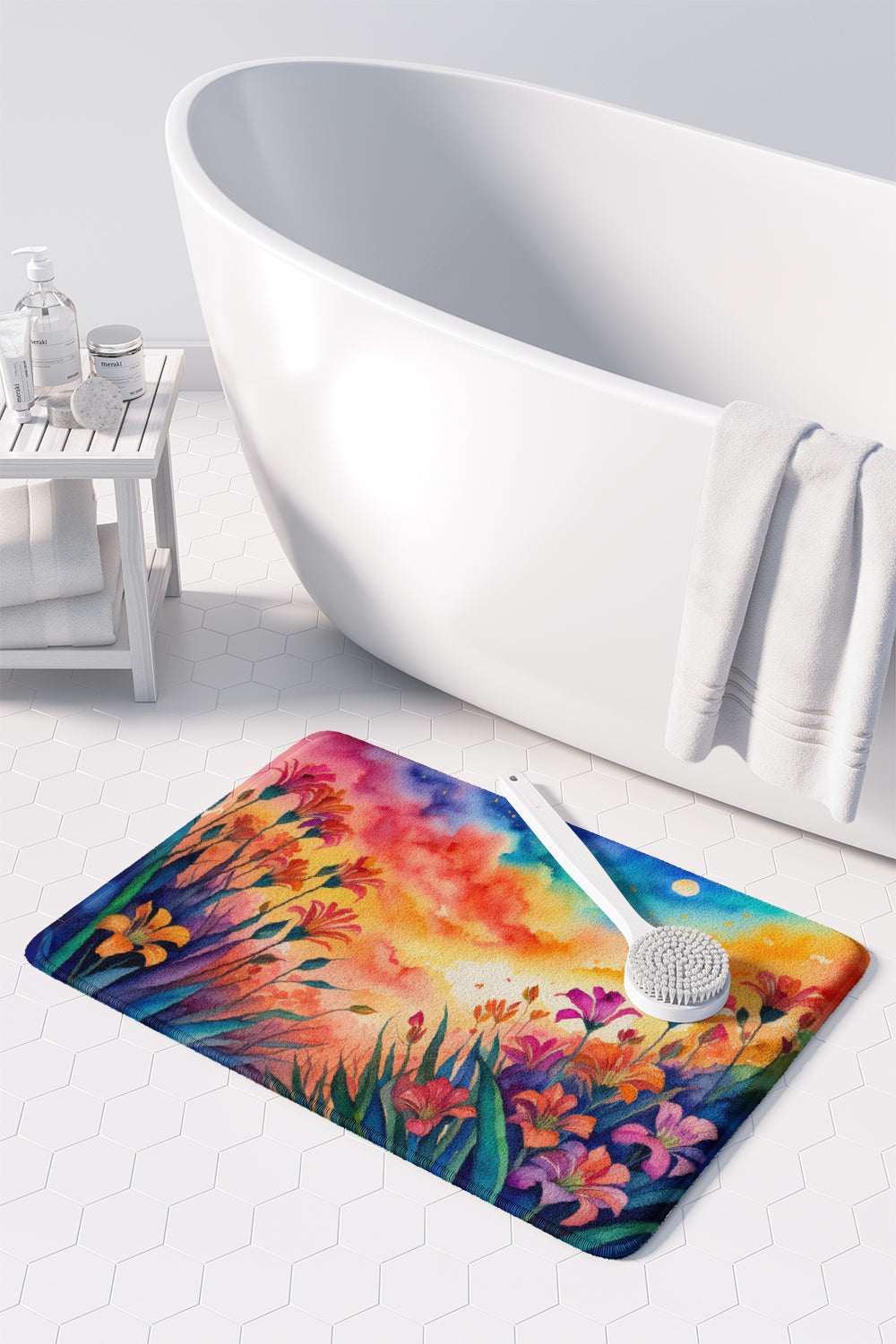 Alstroemerias in Color Memory Foam Kitchen Mat Machine Washable Anti-Fatigue Cushion Comfort Bath or Kitchen Rug