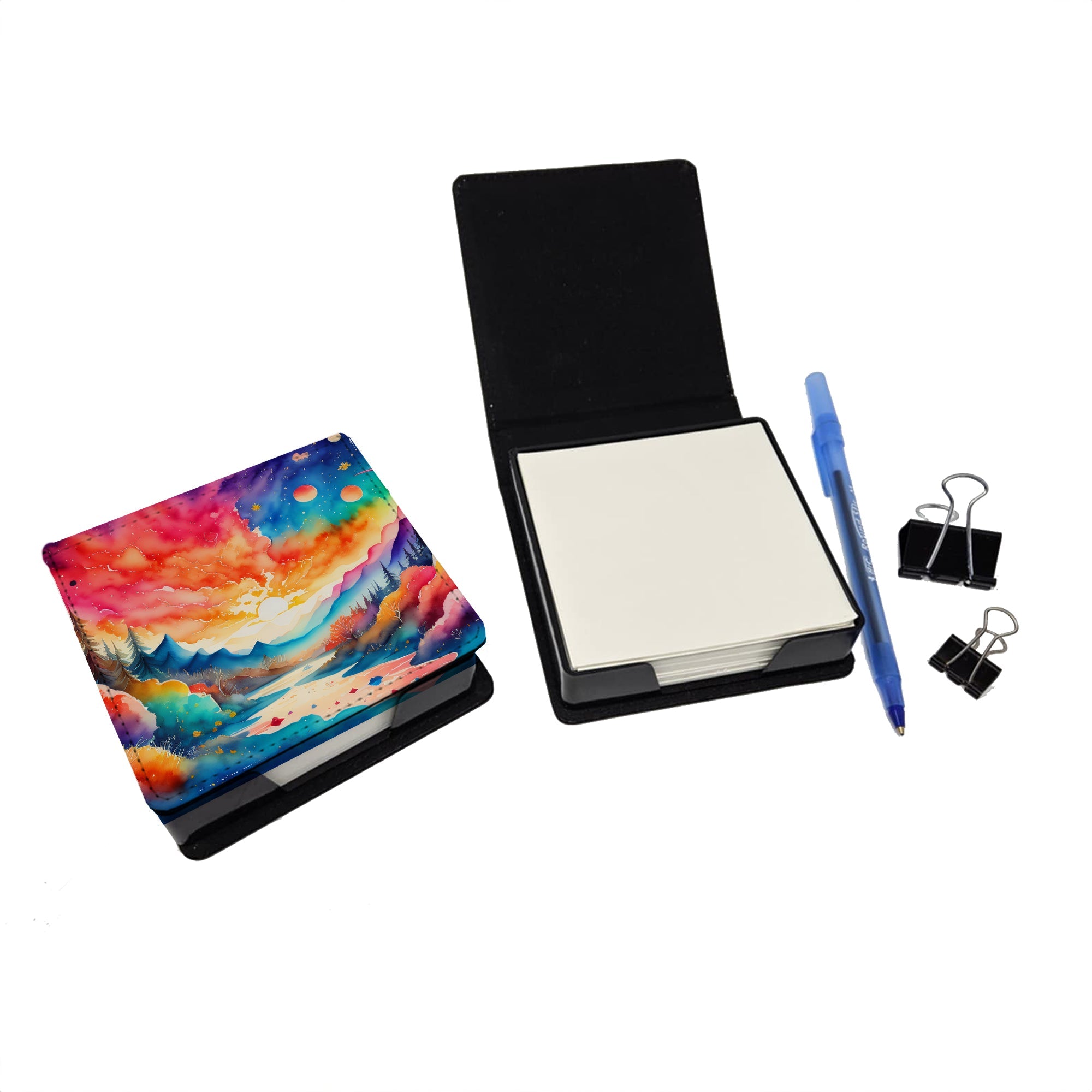 Amaranths in Color PU Leather Note Paper Holder with Artist-Designed Cover, Desk Accessory, Office Gift