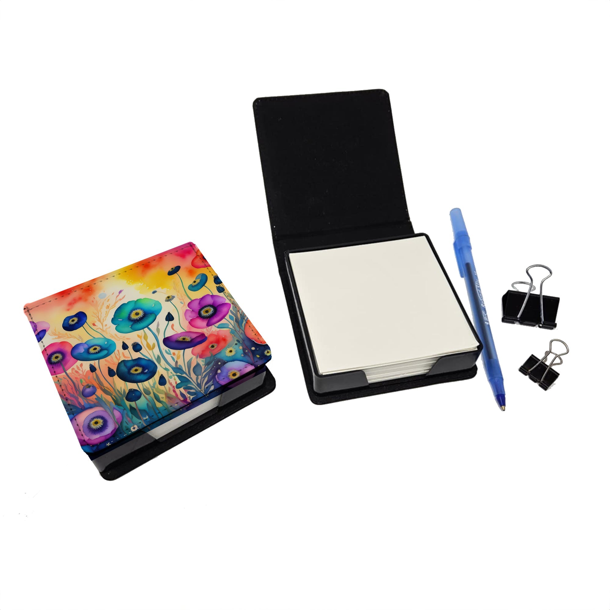Anemones in Color PU Leather Note Paper Holder with Artist-Designed Cover, Desk Accessory, Office Gift