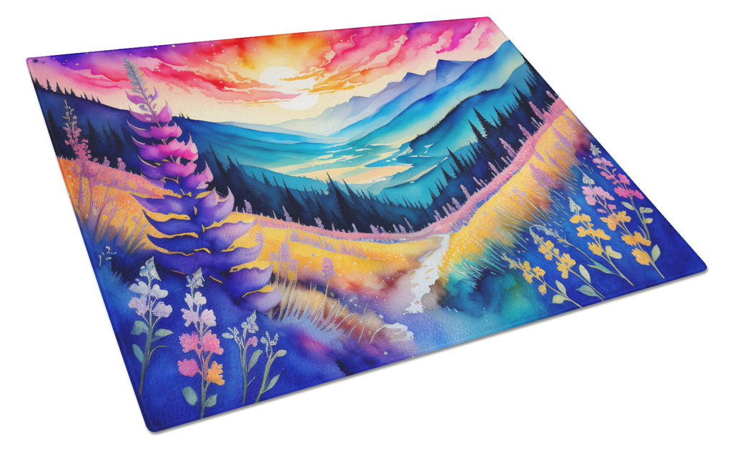 Annual Larkspur in Color Cutting Board Tempered Glass Kitchen Cutting Surface, Heat Resistant Chopping, Non-Slip Feet, Food Prep & Serving
