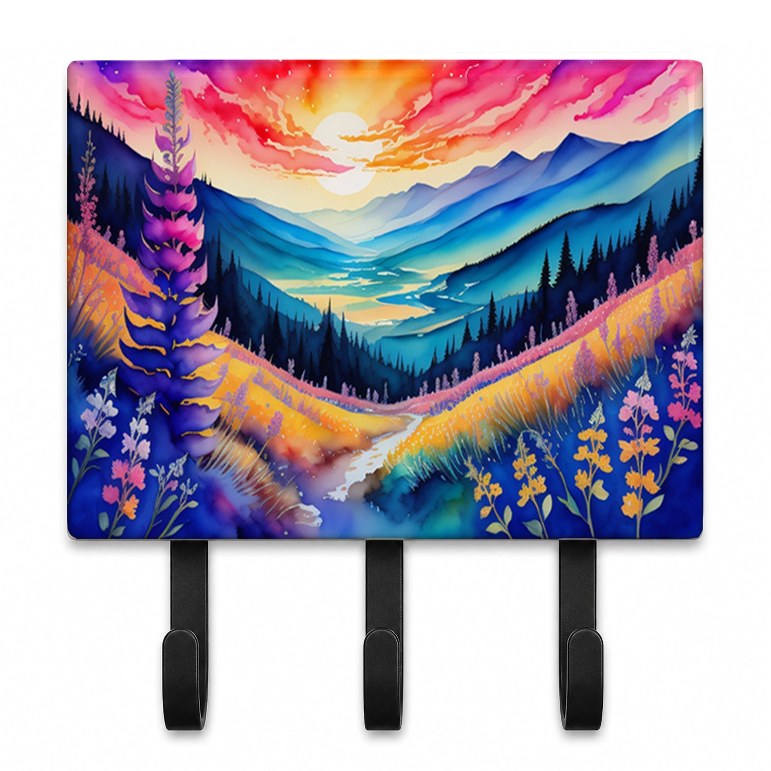 Annual Larkspur in Color Leash or Key Holder Wall Hooks, Coat Rack Wall Mount, for Hanging Keys, Towels, Aprons, Leashes