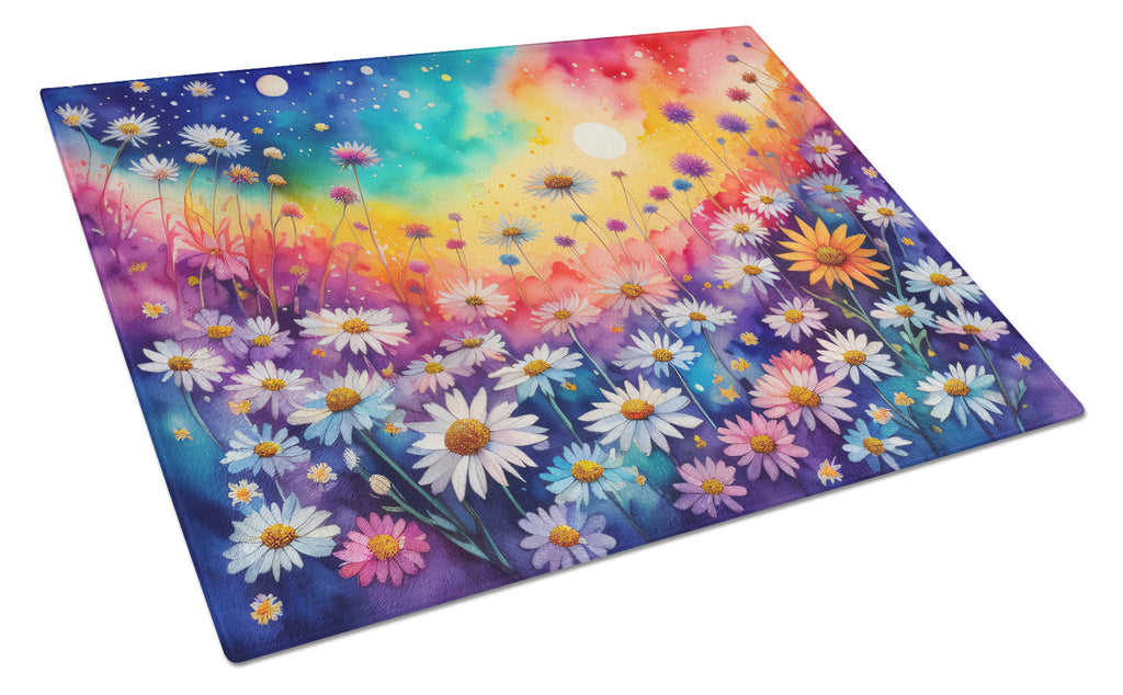 Asters in Color Cutting Board Tempered Glass Kitchen Cutting Surface, Heat Resistant Chopping, Non-Slip Feet, Food Prep & Serving