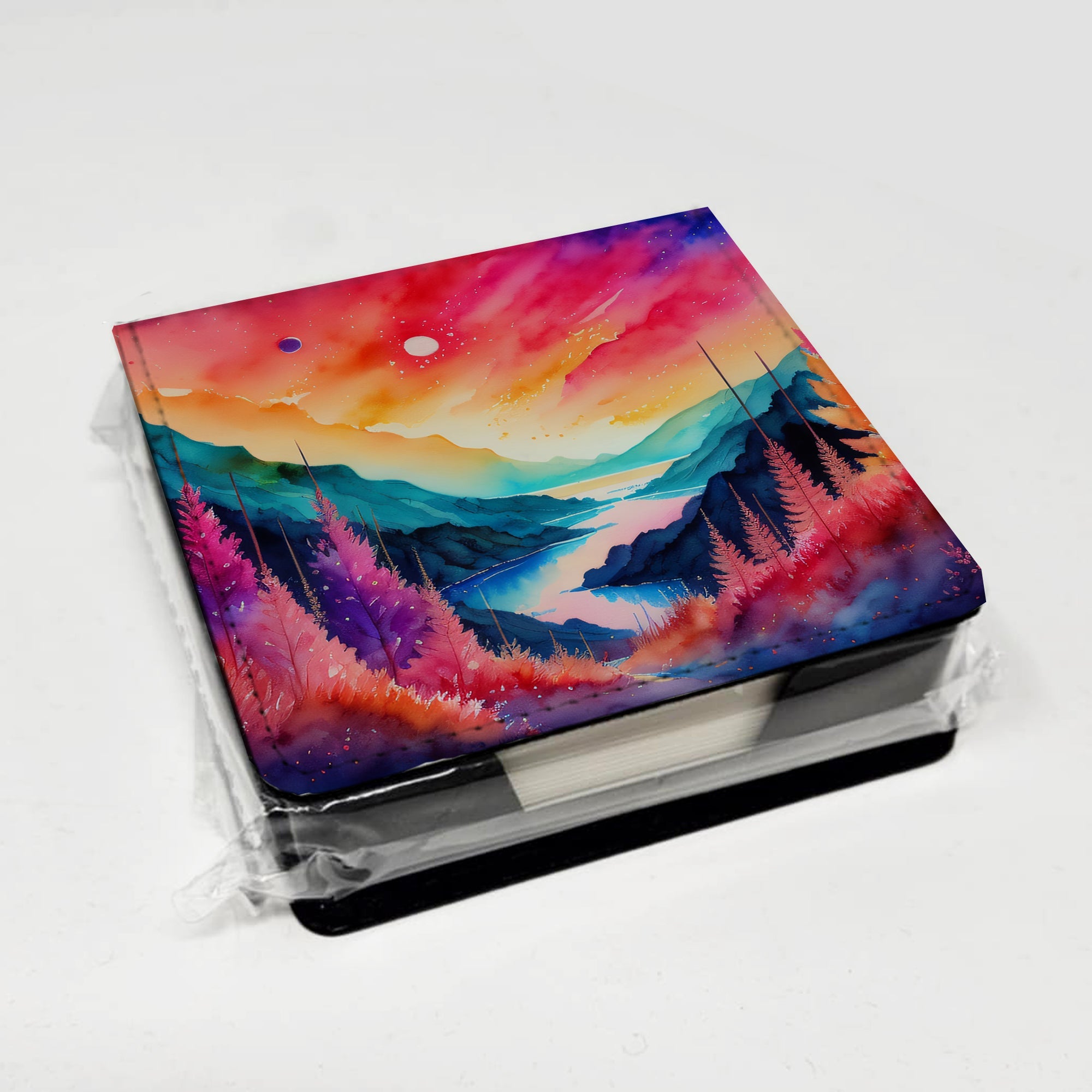 Astilbe in Color PU Leather Note Paper Holder with Artist-Designed Cover, Desk Accessory, Office Gift