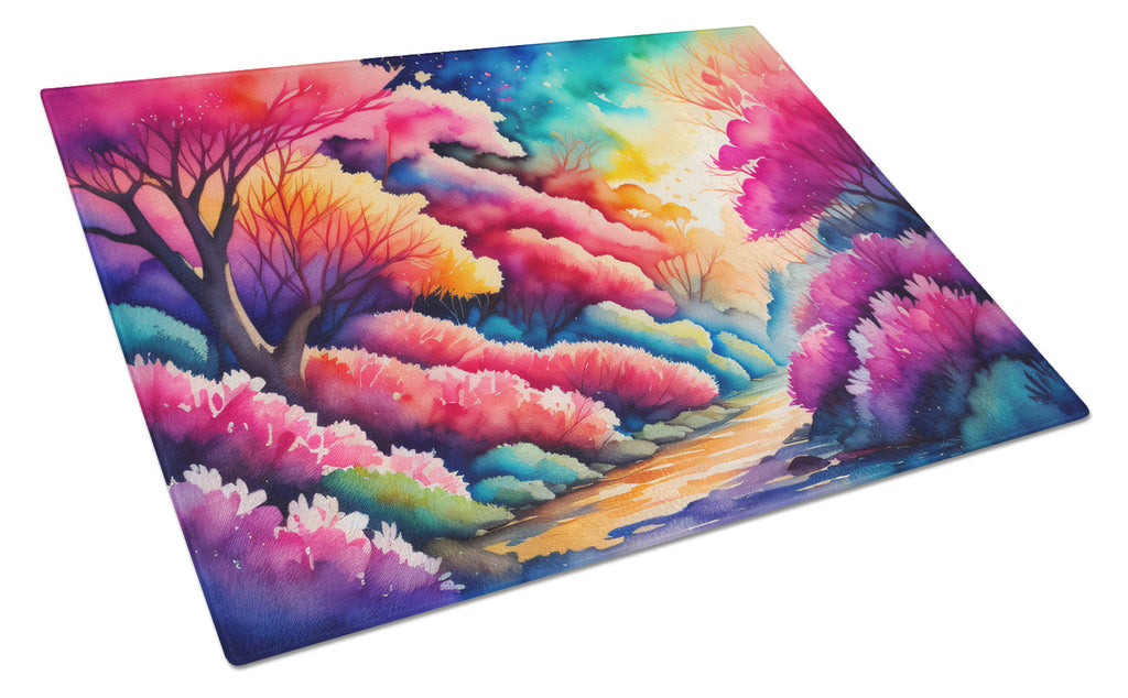 Azaleas in Color Cutting Board Tempered Glass Kitchen Cutting Surface, Heat Resistant Chopping, Non-Slip Feet, Food Prep & Serving