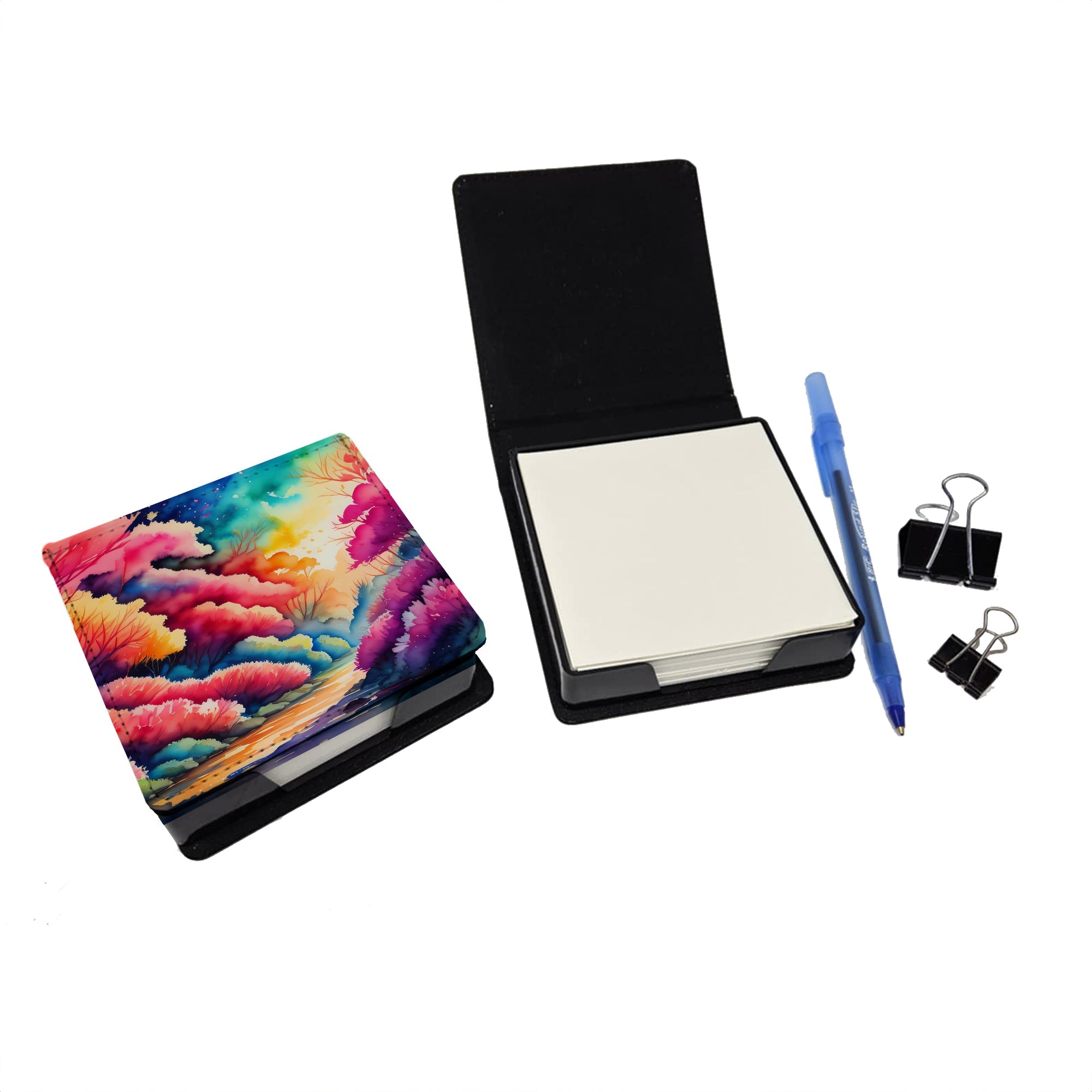 Azaleas in Color PU Leather Note Paper Holder with Artist-Designed Cover, Desk Accessory, Office Gift