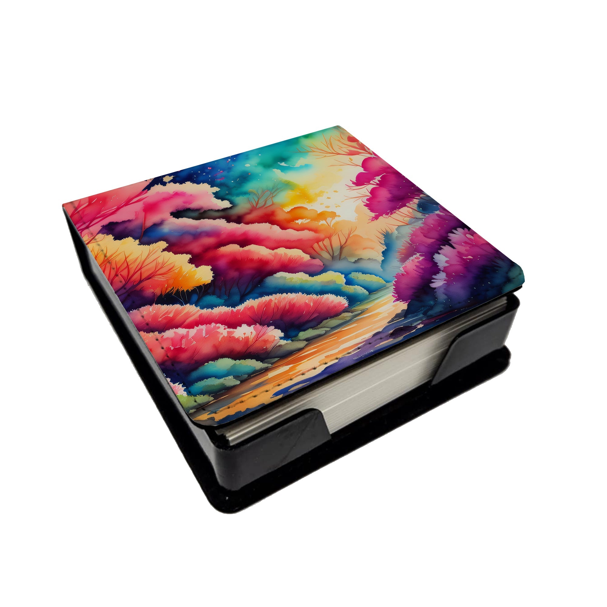 Azaleas in Color PU Leather Note Paper Holder with Artist-Designed Cover, Desk Accessory, Office Gift