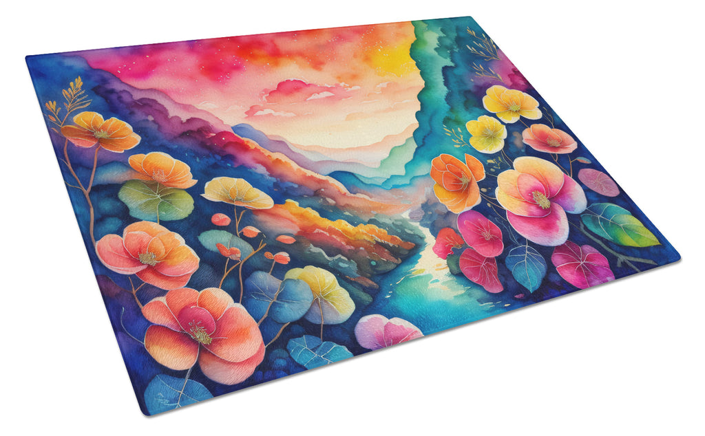 Begonias in Color Cutting Board Tempered Glass Kitchen Cutting Surface, Heat Resistant Chopping, Non-Slip Feet, Food Prep & Serving