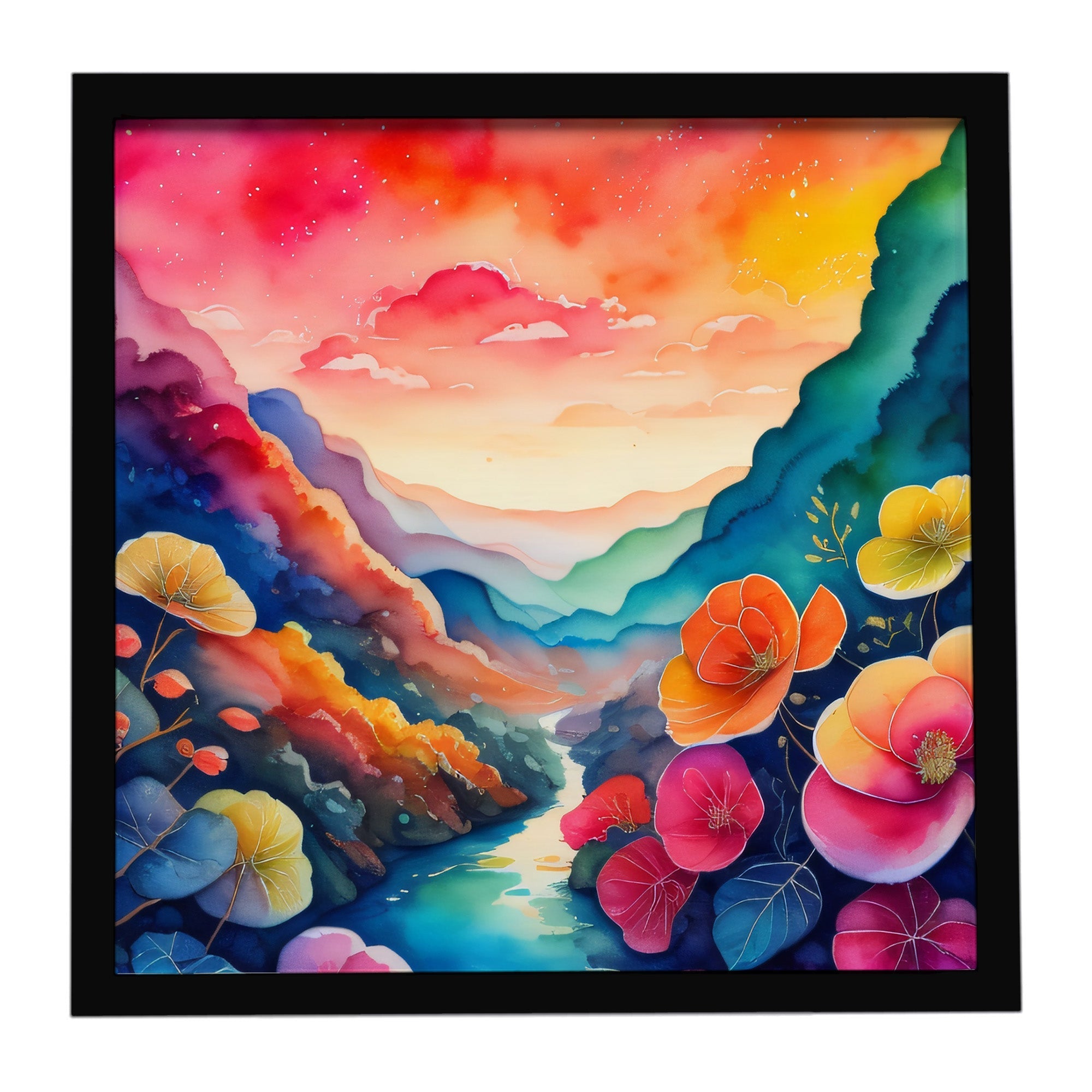 Begonias in Color Framed Metal Print Bathroom, Kitchen, Office, Home Decor Wall Art Ready to Hang, Square, 8X8