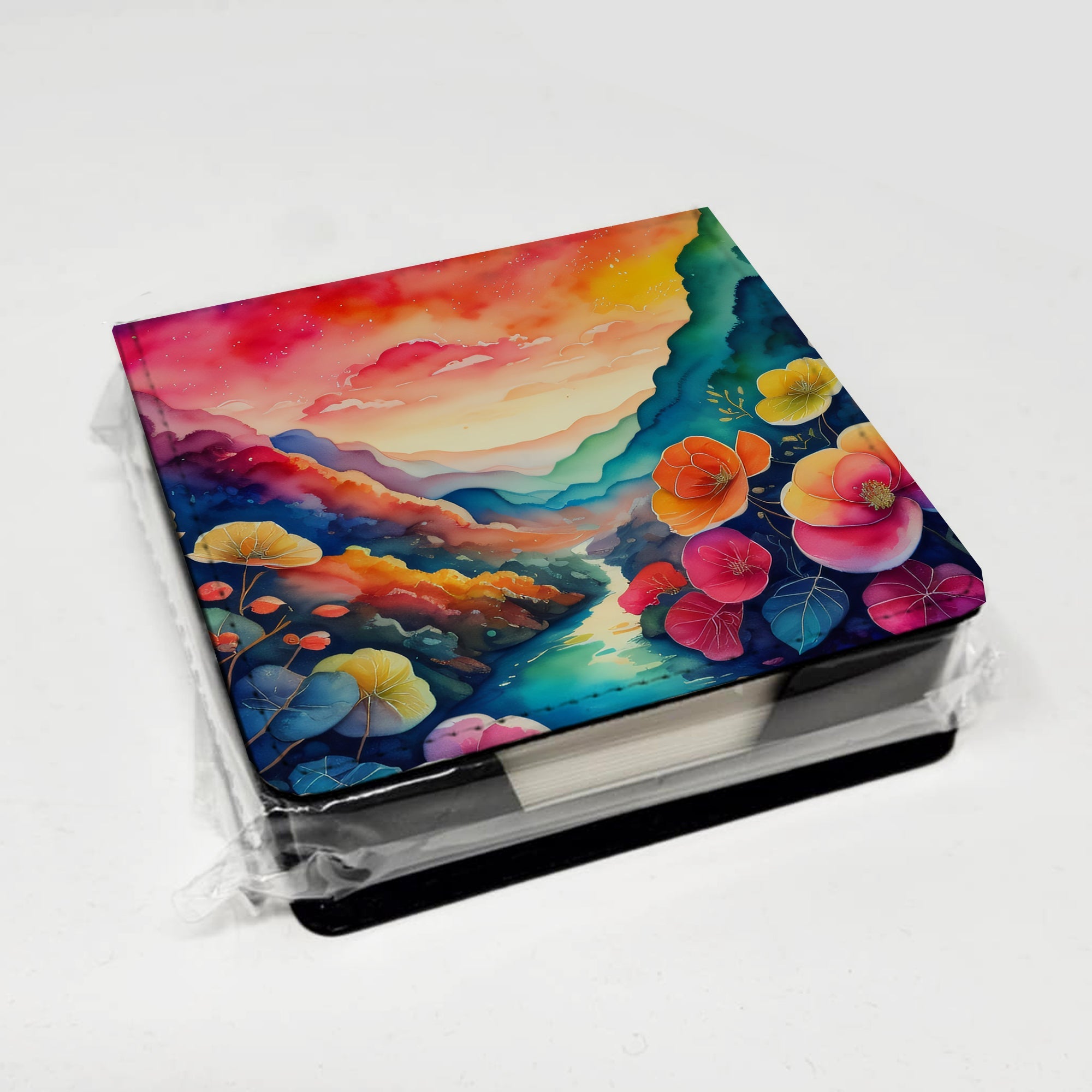 Begonias in Color PU Leather Note Paper Holder with Artist-Designed Cover, Desk Accessory, Office Gift