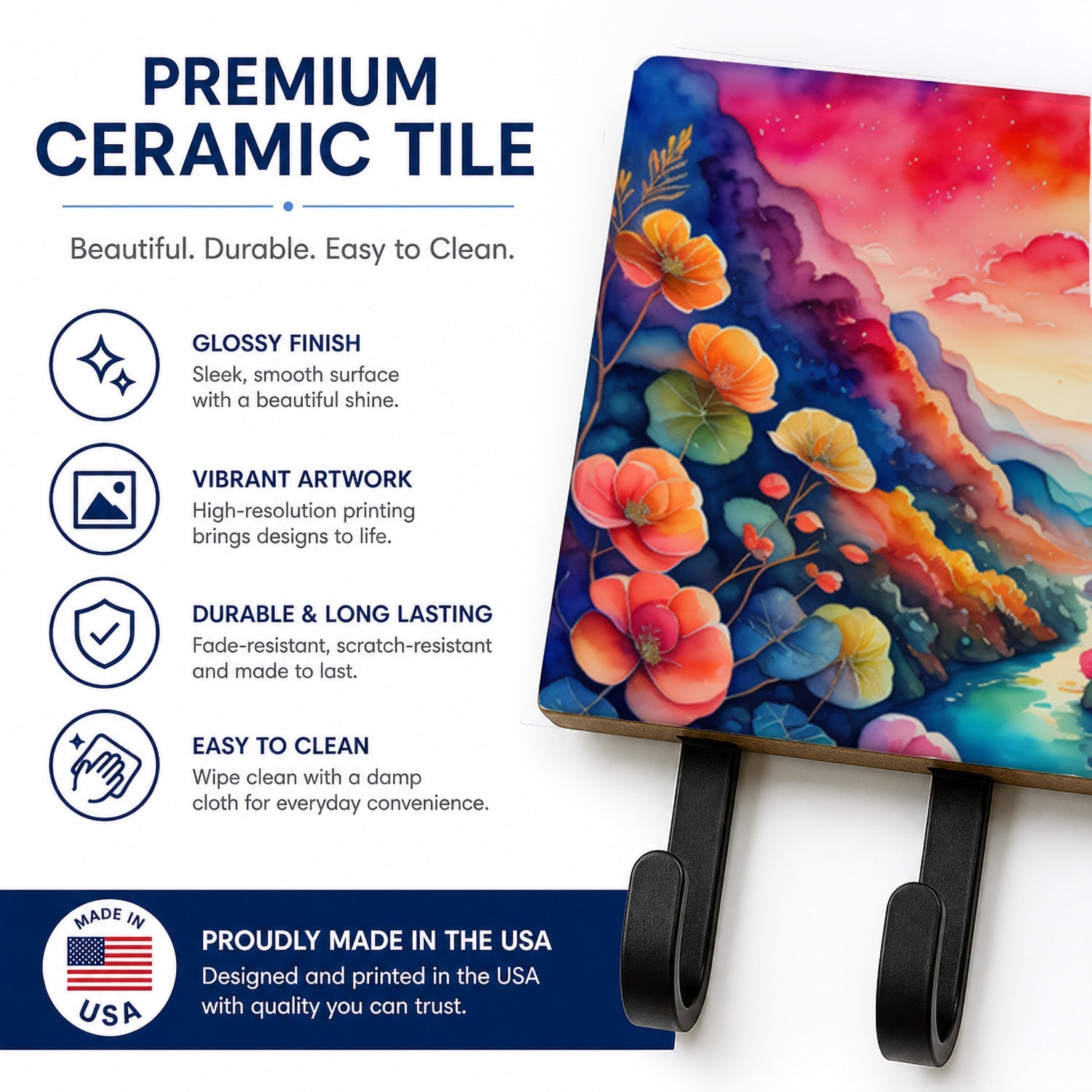 Begonias in Color Leash or Key Holder Wall Hooks, Coat Rack Wall Mount, for Hanging Keys, Towels, Aprons, Leashes