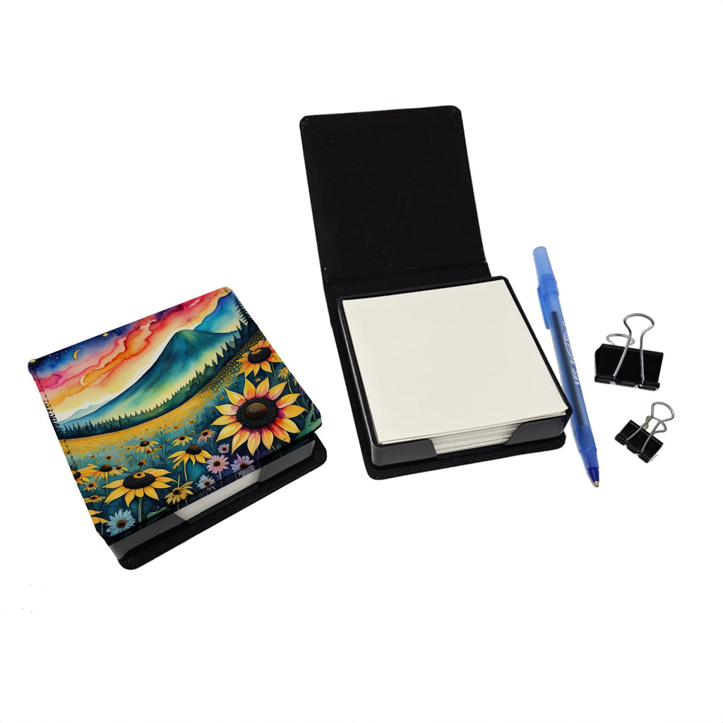 Black-eyed Susans in Color PU Leather Note Paper Holder with Artist-Designed Cover, Desk Accessory, Office Gift
