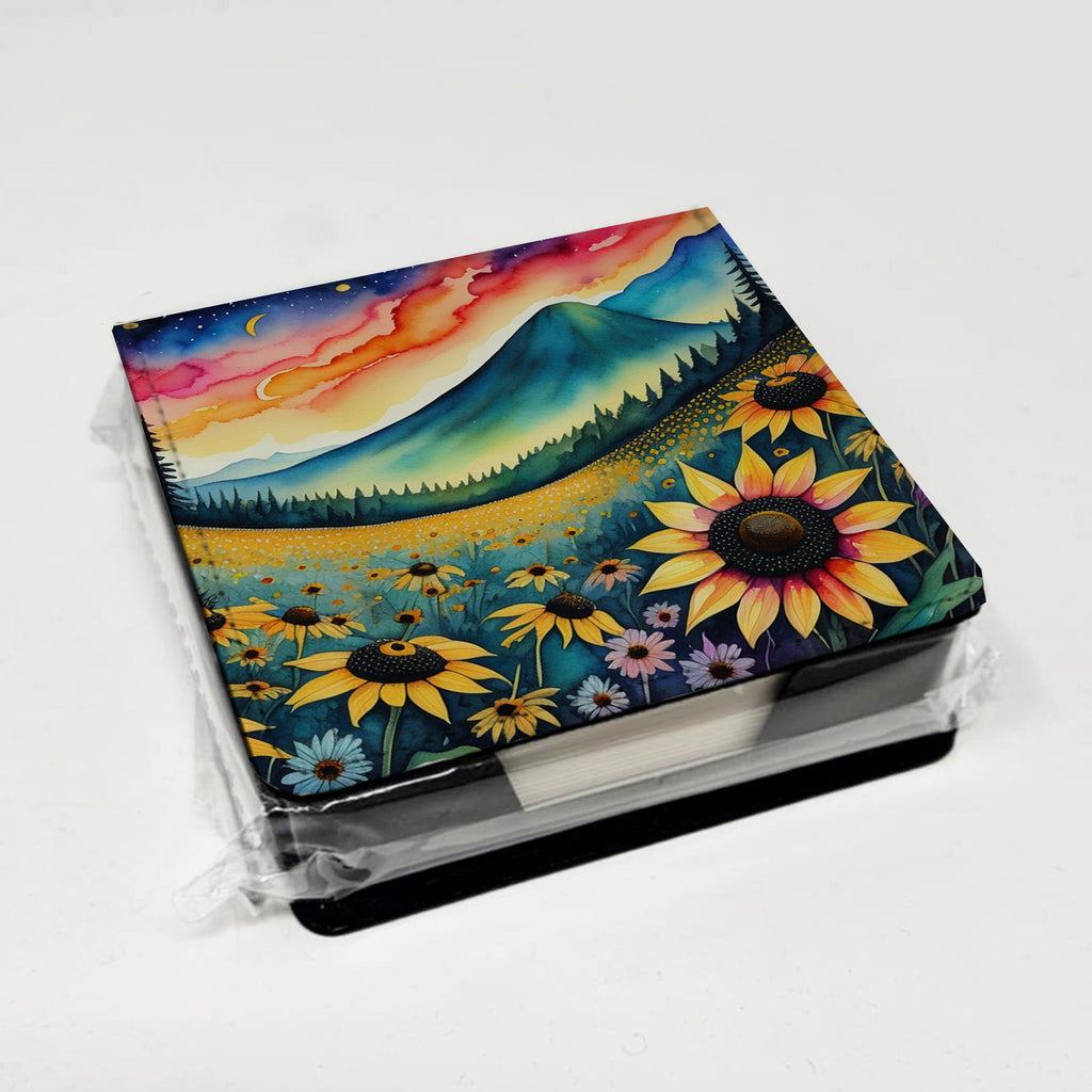 Black-eyed Susans in Color PU Leather Note Paper Holder with Artist-Designed Cover, Desk Accessory, Office Gift