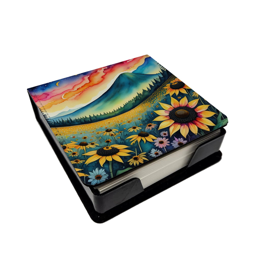 Black-eyed Susans in Color PU Leather Note Paper Holder with Artist-Designed Cover, Desk Accessory, Office Gift
