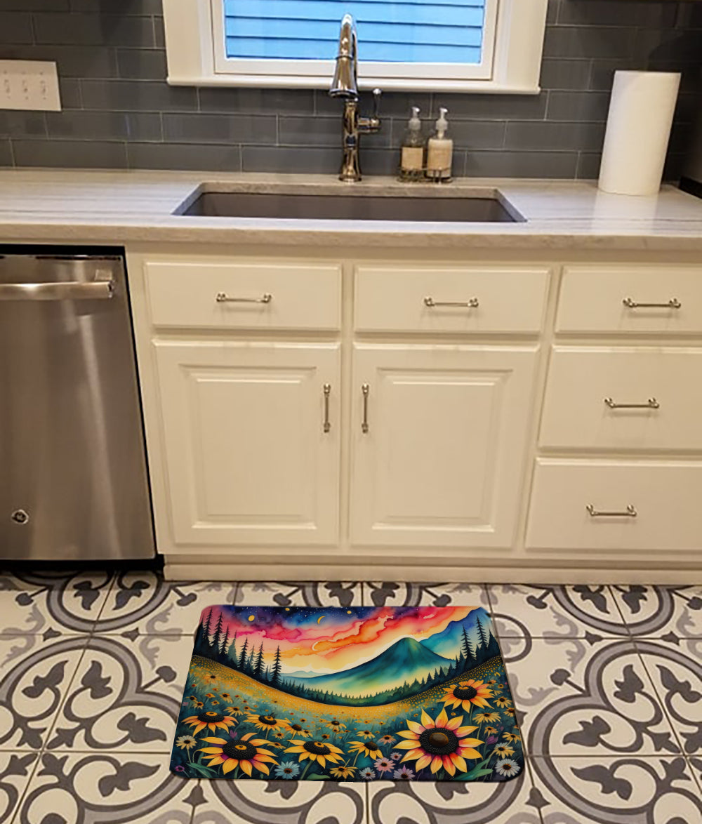 Black-eyed Susans in Color Memory Foam Kitchen Mat Machine Washable Anti-Fatigue Cushion Comfort Bath or Kitchen Rug