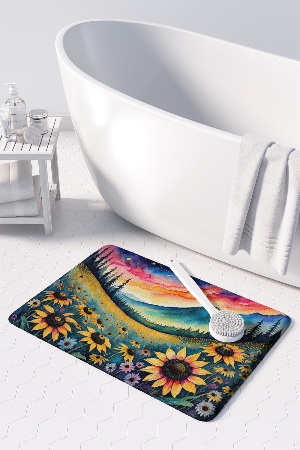 Black-eyed Susans in Color Memory Foam Kitchen Mat Machine Washable Anti-Fatigue Cushion Comfort Bath or Kitchen Rug