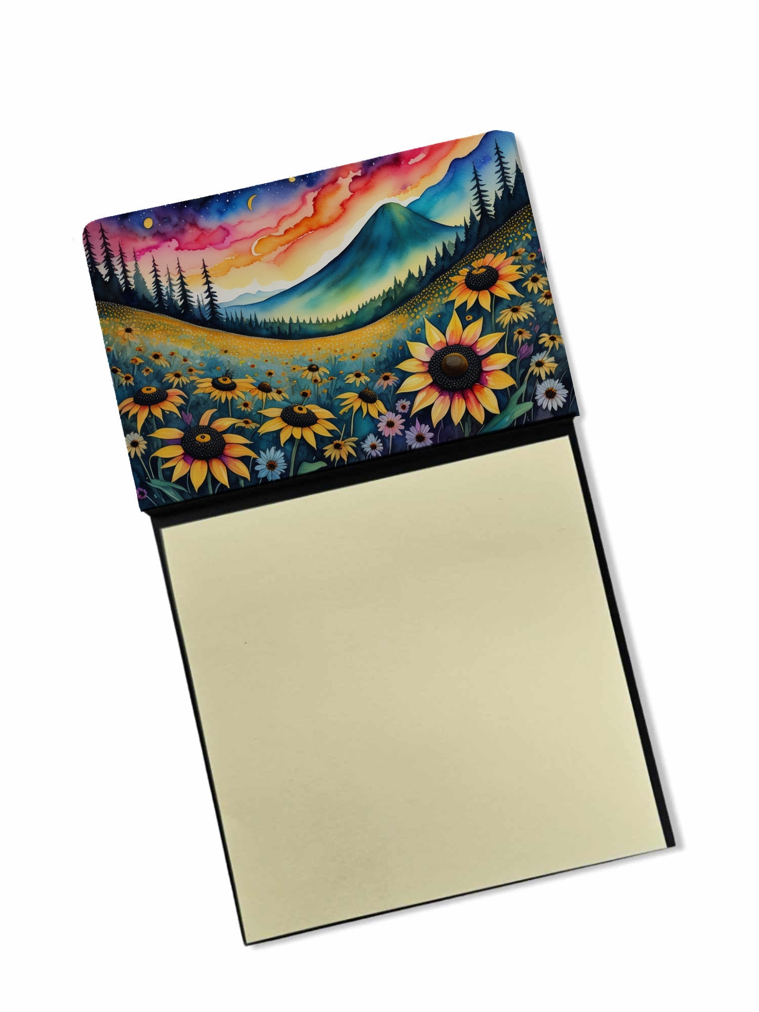 Black-eyed Susans in Color Watercolor Sticky Note Holder Refillable Dispenser Desk Accessory 3x3 Pad Gift
