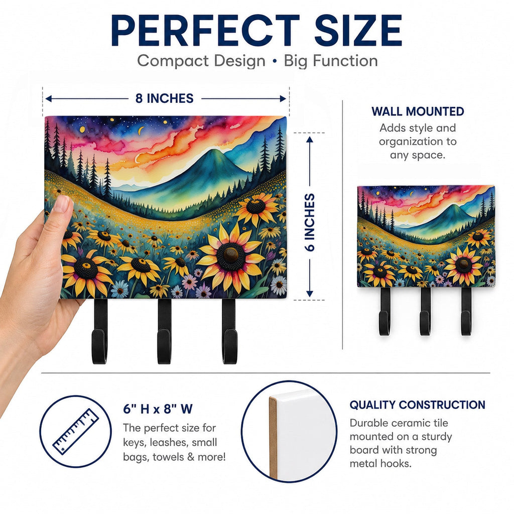 Black-eyed Susans in Color Leash or Key Holder Wall Hooks, Coat Rack Wall Mount, for Hanging Keys, Towels, Aprons, Leashes