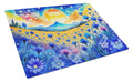 Blue Cornflowers in Color Cutting Board Tempered Glass Kitchen Cutting Surface, Heat Resistant Chopping, Non-Slip Feet, Food Prep & Serving