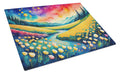 Buttercups in Color Cutting Board Tempered Glass Kitchen Cutting Surface, Heat Resistant Chopping, Non-Slip Feet, Food Prep & Serving