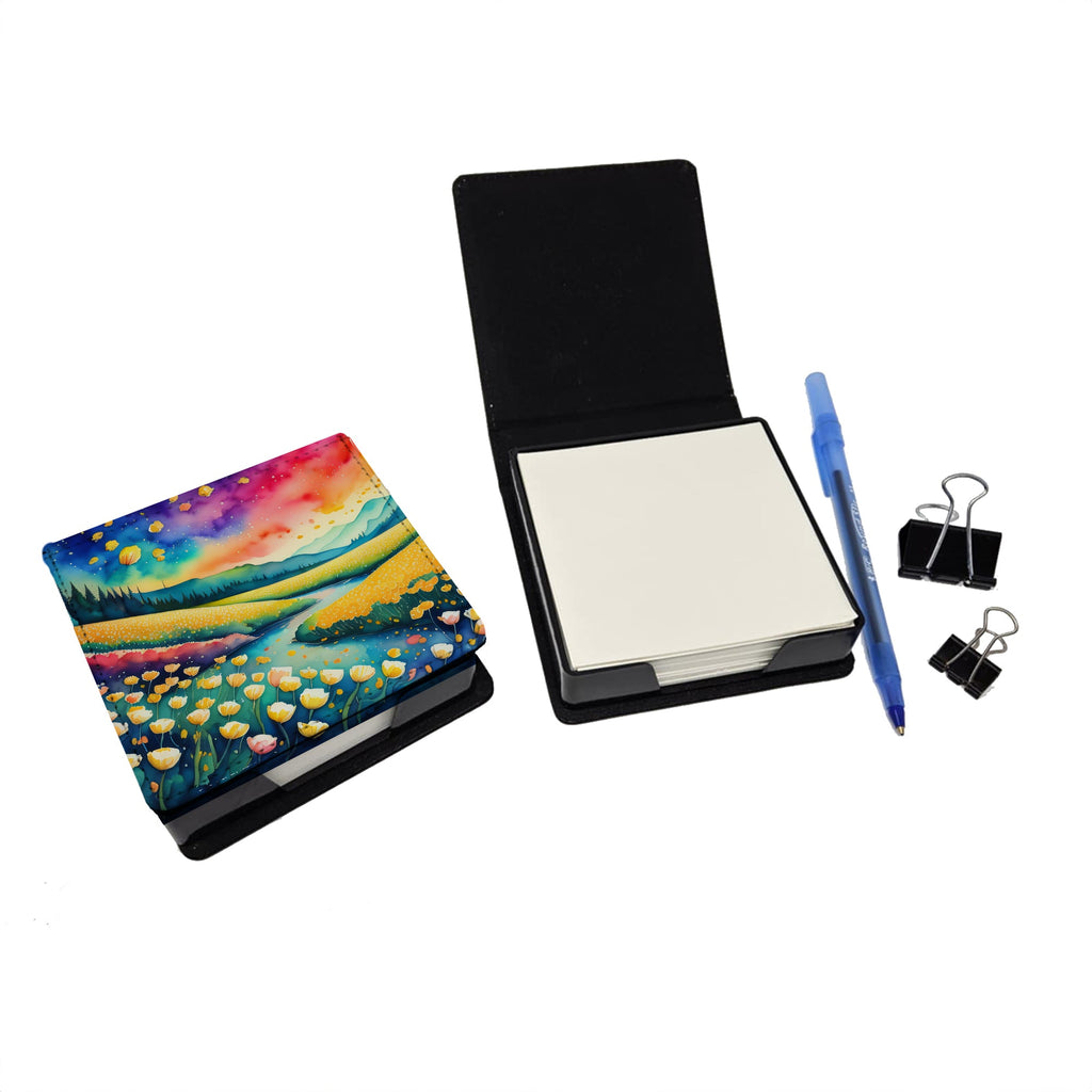 Buttercups in Color PU Leather Note Paper Holder with Artist-Designed Cover, Desk Accessory, Office Gift