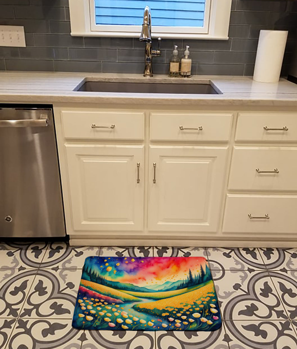 Buttercups in Color Memory Foam Kitchen Mat Machine Washable Anti-Fatigue Cushion Comfort Bath or Kitchen Rug