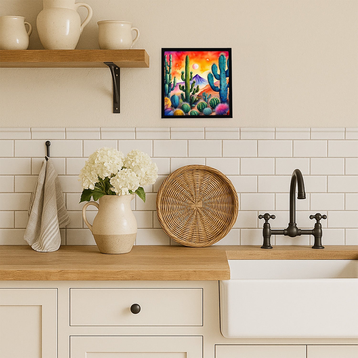 Cactus in Color Framed Metal Print Bathroom, Kitchen, Office, Home Decor Wall Art Ready to Hang, Square, 8X8