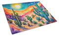 Cactus in Color Cutting Board Tempered Glass Kitchen Cutting Surface, Heat Resistant Chopping, Non-Slip Feet, Food Prep & Serving